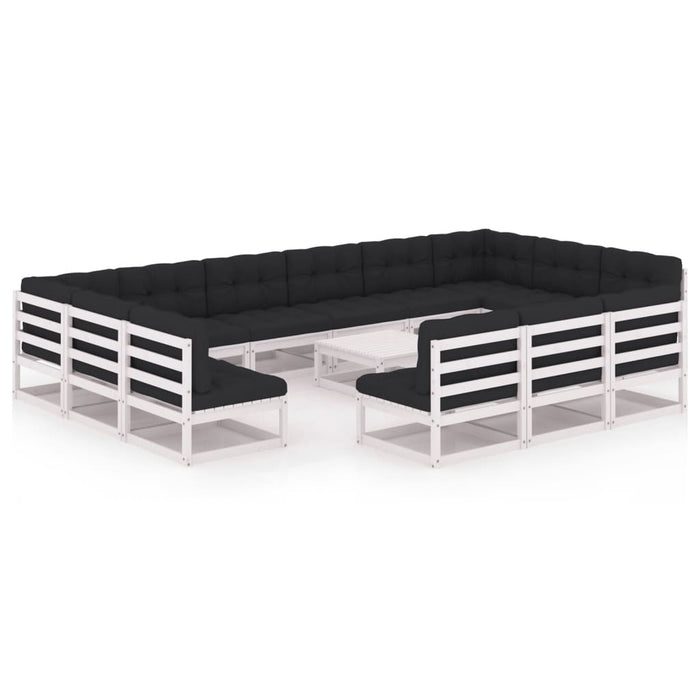 14-tlg. Garten-Lounge-Set mit Kissen Weiß Kiefer Massivholz