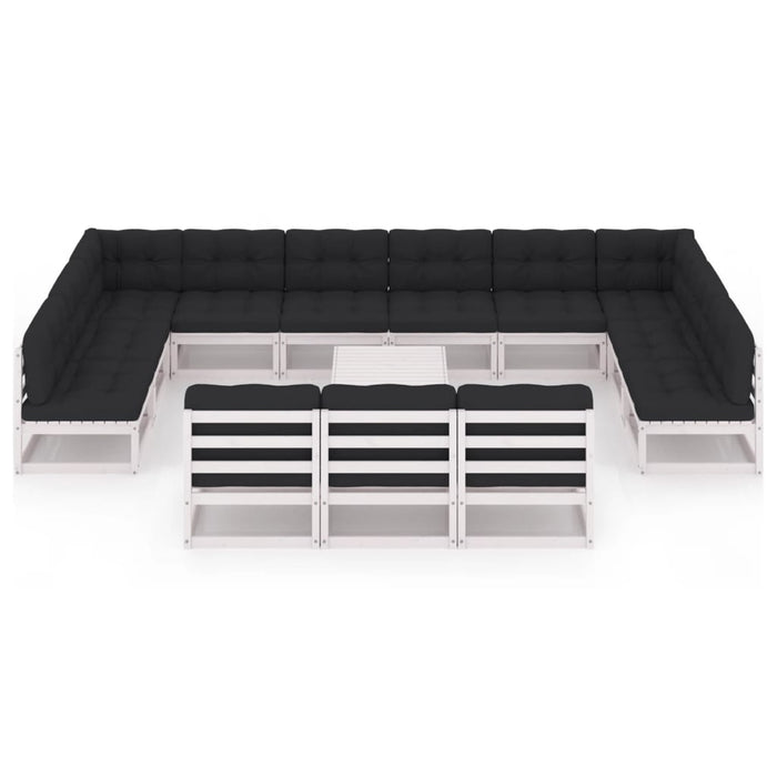 14-tlg. Garten-Lounge-Set mit Kissen Weiß Kiefer Massivholz