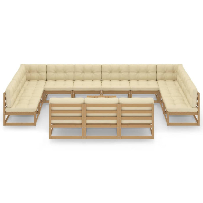 14-tlg. Garten-Lounge-Set Kissen Honigbraun Kiefer Massivholz