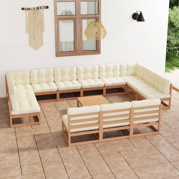 14-tlg. Garten-Lounge-Set Kissen Honigbraun Kiefer Massivholz