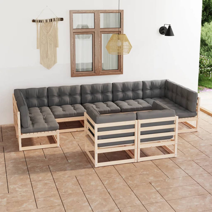 9-tlg. Garten-Lounge-Set mit Kissen Kiefer Massivholz