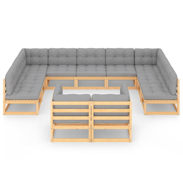 11-tlg. Garten-Lounge-Set mit Kissen Kiefer Massivholz