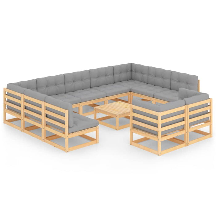 12-tlg. Garten-Lounge-Set mit Kissen Kiefer Massivholz
