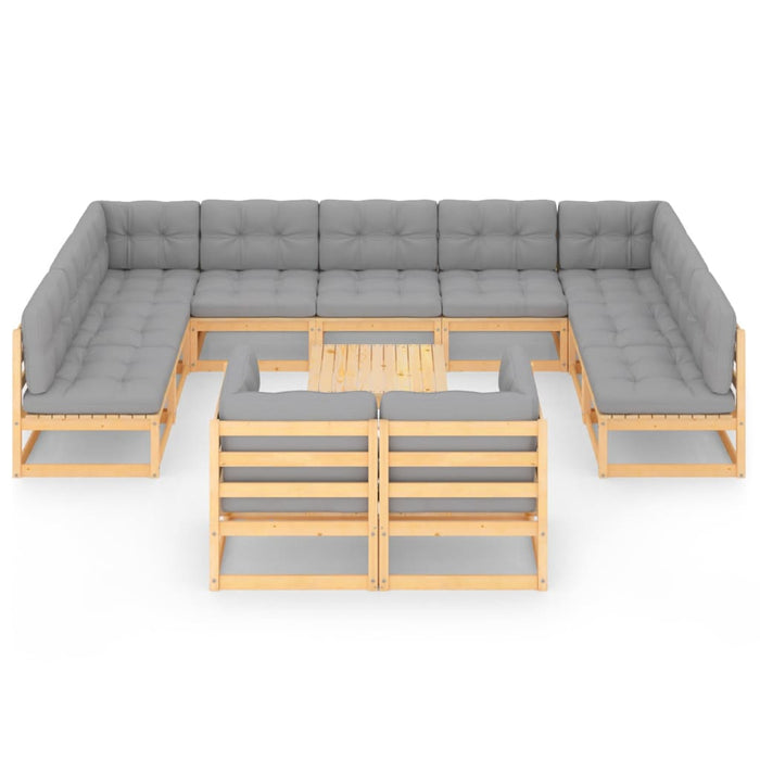 12-tlg. Garten-Lounge-Set mit Kissen Kiefer Massivholz