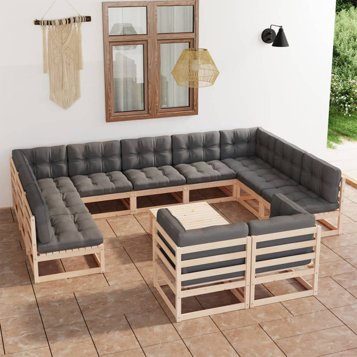 12-tlg. Garten-Lounge-Set mit Kissen Kiefer Massivholz