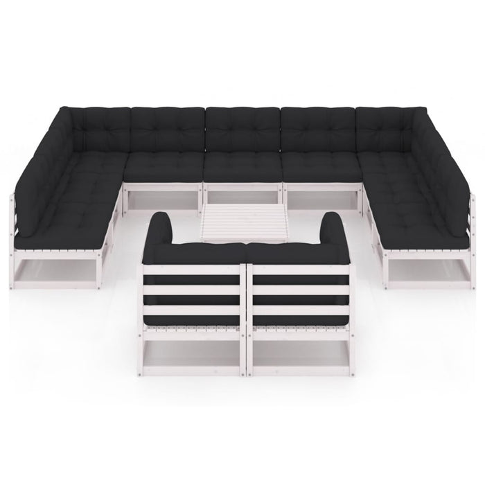 12-tlg. Garten-Lounge-Set mit Kissen Weiß Kiefer Massivholz