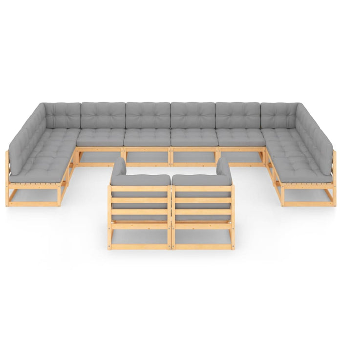12-tlg. Garten-Lounge-Set mit Kissen Kiefer Massivholz