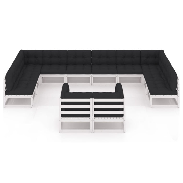 12-tlg. Garten-Lounge-Set mit Kissen Weiß Kiefer Massivholz