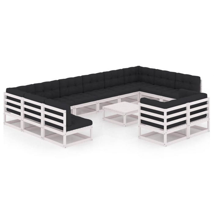 13-tlg. Garten-Lounge-Set mit Kissen Weiß Kiefer Massivholz