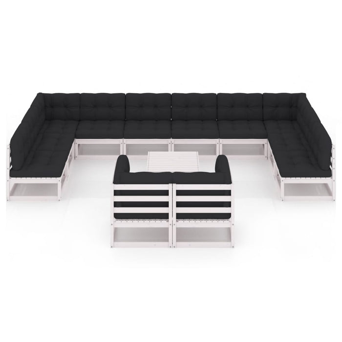 13-tlg. Garten-Lounge-Set mit Kissen Weiß Kiefer Massivholz