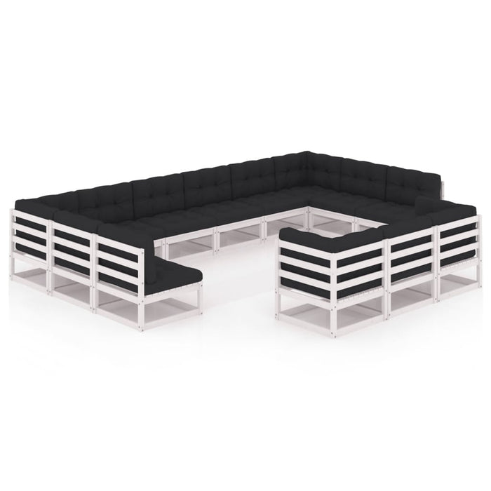 13-tlg. Garten-Lounge-Set mit Kissen Weiß Kiefer Massivholz