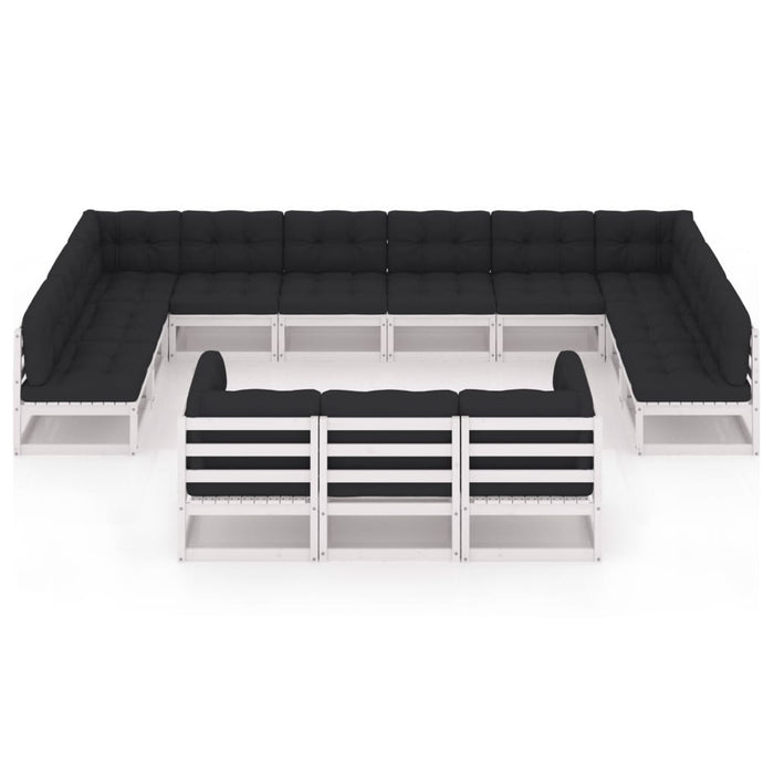 13-tlg. Garten-Lounge-Set mit Kissen Weiß Kiefer Massivholz