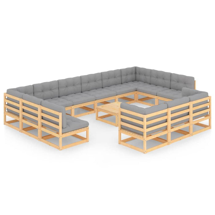 14-tlg. Garten-Lounge-Set mit Kissen Kiefer Massivholz