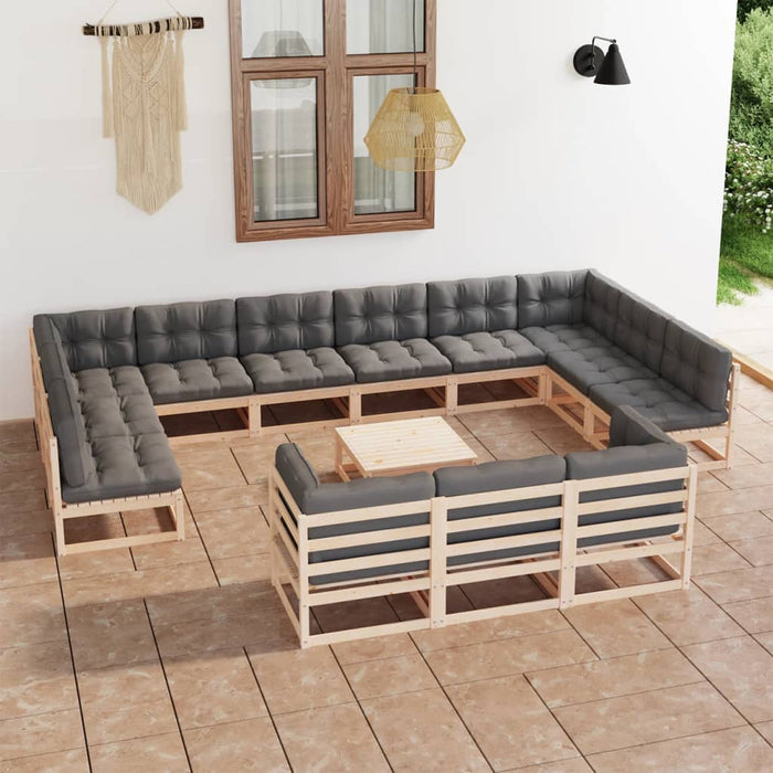 14-tlg. Garten-Lounge-Set mit Kissen Kiefer Massivholz
