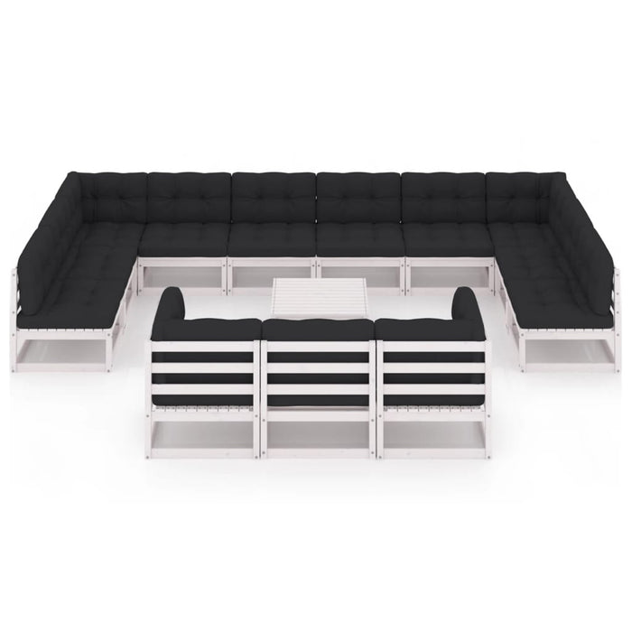 14-tlg. Garten-Lounge-Set mit Kissen Weiß Kiefer Massivholz