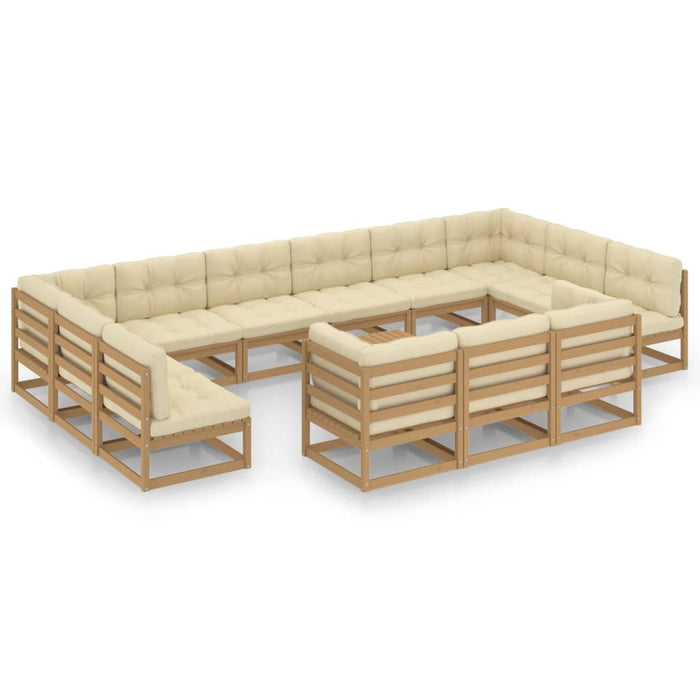 14-tlg. Garten-Lounge-Set Kissen Honigbraun Kiefer Massivholz