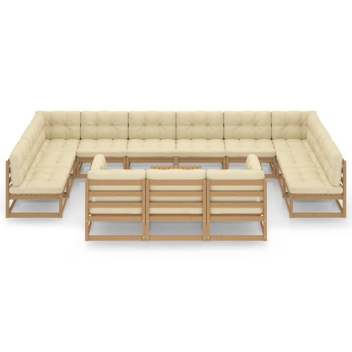 14-tlg. Garten-Lounge-Set Kissen Honigbraun Kiefer Massivholz