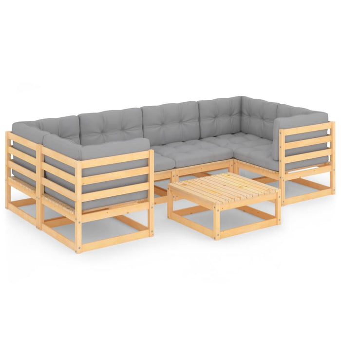 7-tlg. Garten-Lounge-Set mit Kissen Kiefer Massivholz