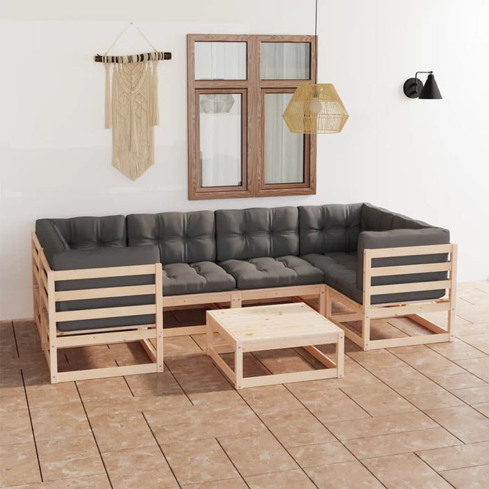 7-tlg. Garten-Lounge-Set mit Kissen Kiefer Massivholz
