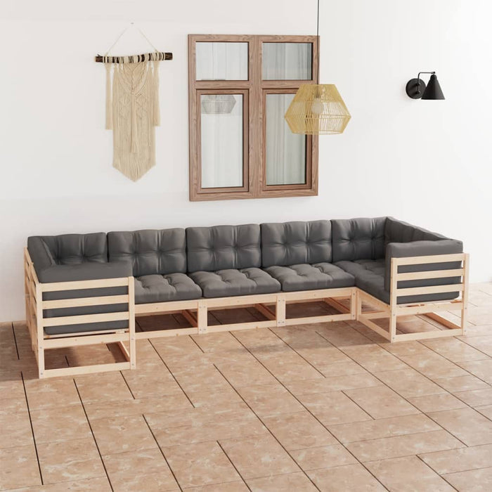 7-tlg. Garten-Lounge-Set mit Kissen Kiefer Massivholz