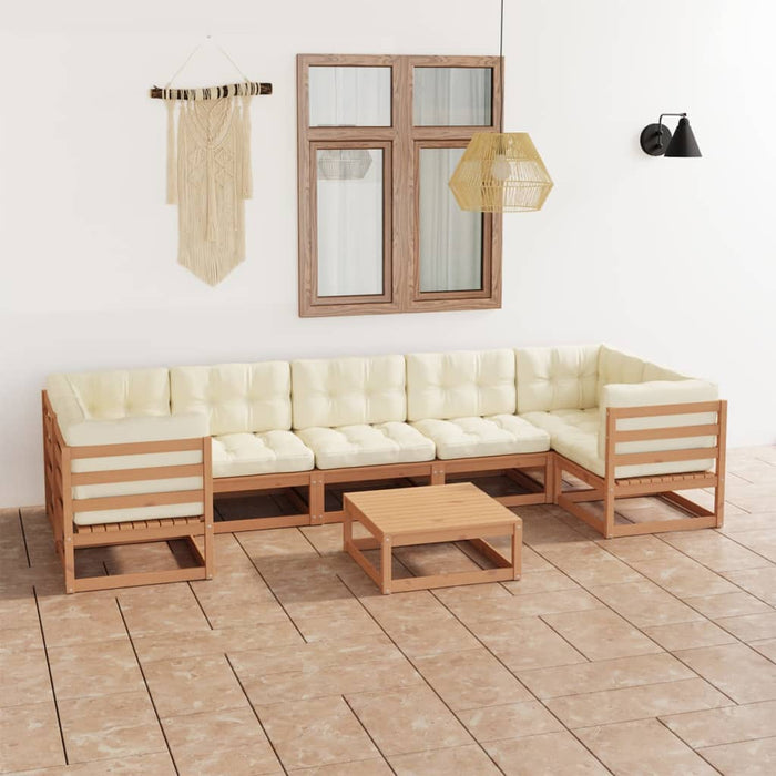 8-tlg. Garten-Lounge-Set Kissen Honigbraun Kiefer Massivholz