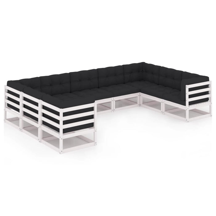 9-tlg. Garten-Lounge-Set mit Kissen Weiß Kiefer Massivholz