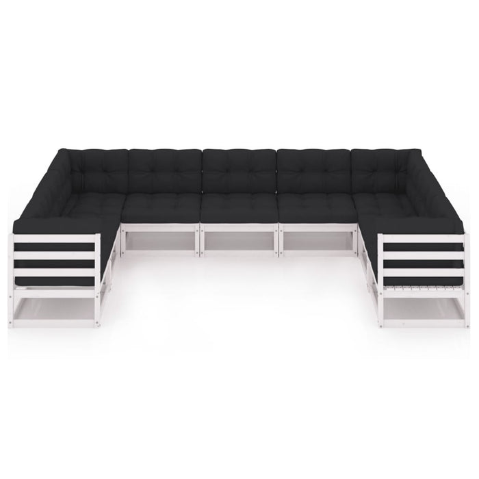 9-tlg. Garten-Lounge-Set mit Kissen Weiß Kiefer Massivholz