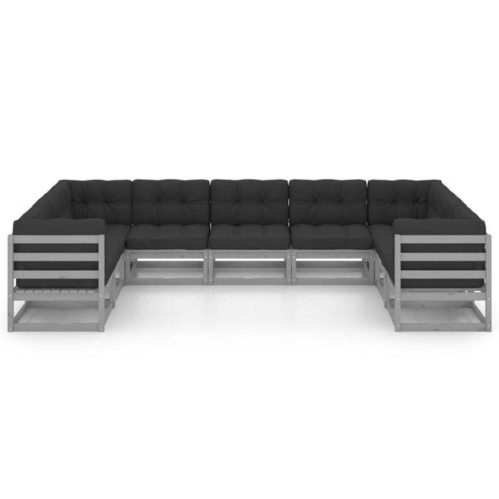 9-tlg. Garten-Lounge-Set mit Kissen Grau Kiefer Massivholz