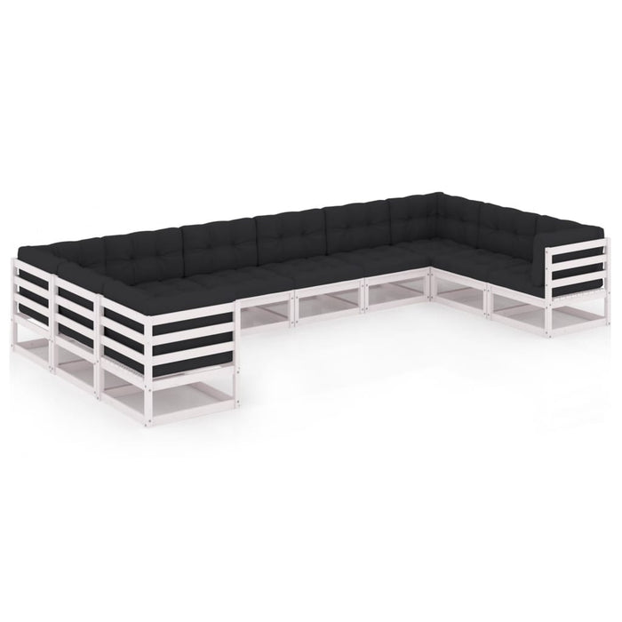 10-tlg. Garten-Lounge-Set mit Kissen Weiß Kiefer Massivholz