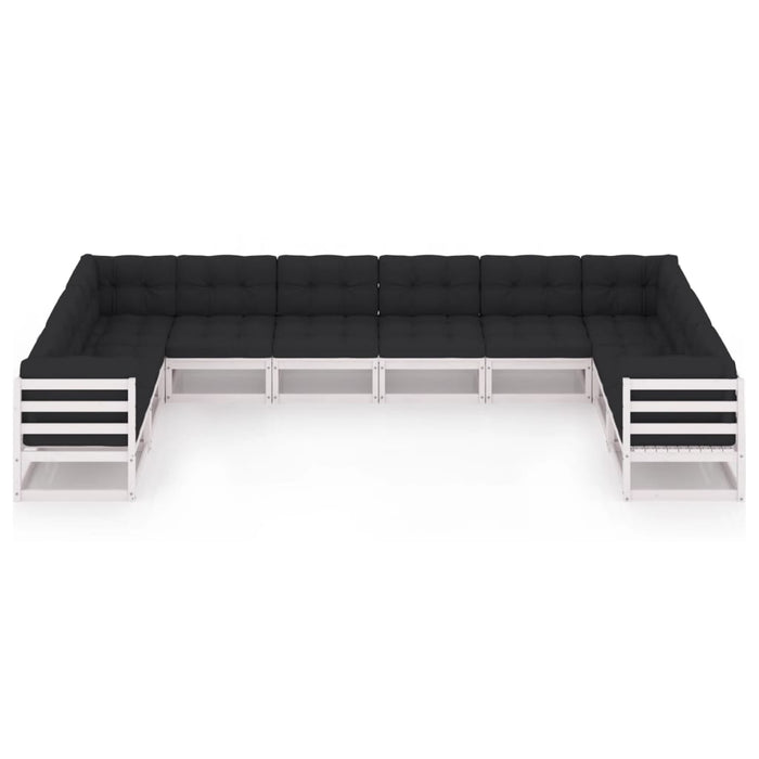 10-tlg. Garten-Lounge-Set mit Kissen Weiß Kiefer Massivholz