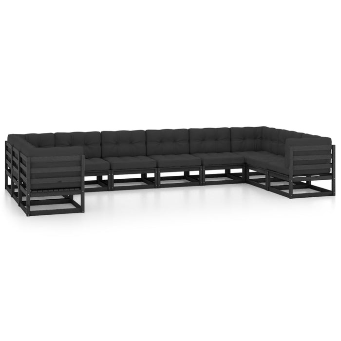 10-tlg. Garten-Lounge-Set mit Kissen Schwarz Kiefer Massivholz