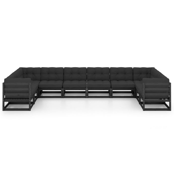 10-tlg. Garten-Lounge-Set mit Kissen Schwarz Kiefer Massivholz