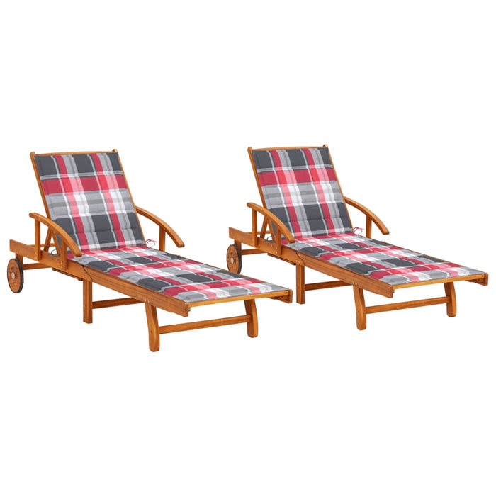 Sun loungers 2 pieces with solid acacia wood cushions