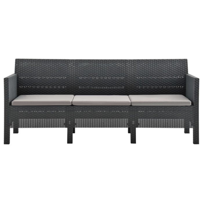 3-tlg. Garten-Lounge-Set mit Kissen PP Rattan Anthrazit