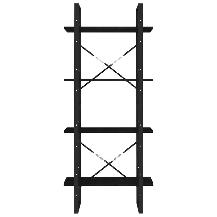 Bücherregal 4 Fächer Schwarz 60x30x140 cm Kiefer Massivholz