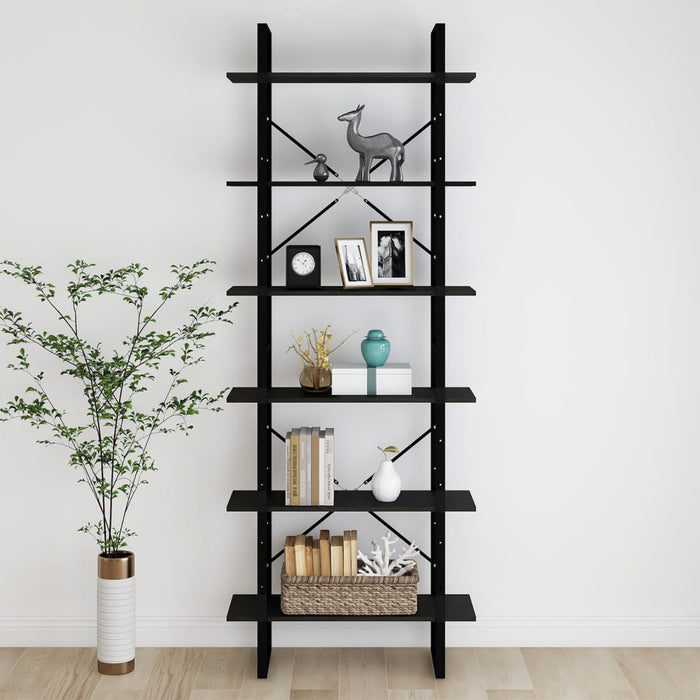 Hochschrank Schwarz 80x30x210 cm Massivholz Kiefer