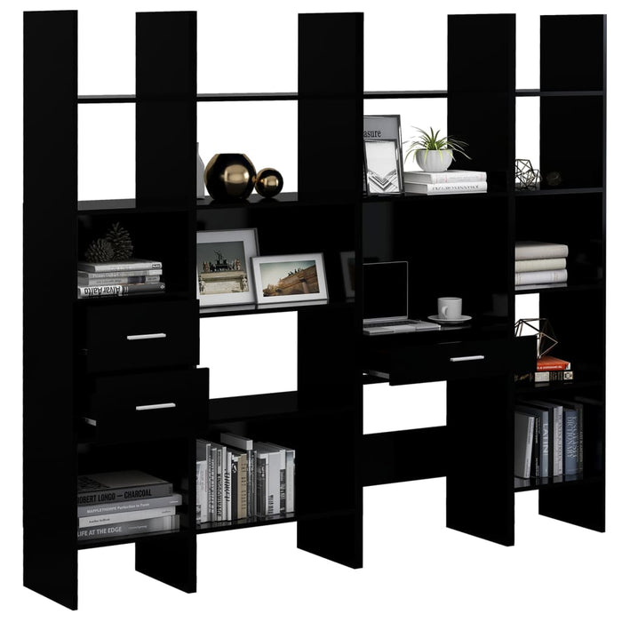 4 pcs. Bookcase set black wood material