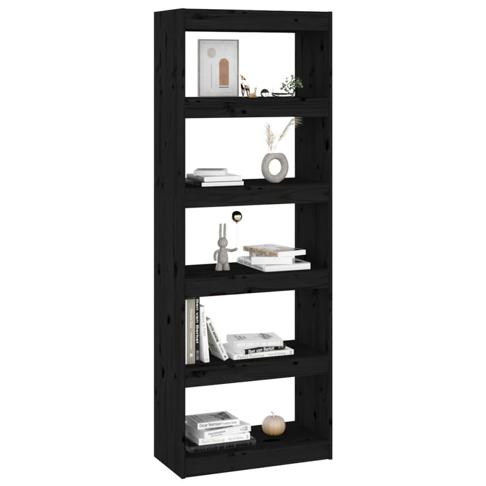 Bookcase/room divider black 60x30x167.5 cm solid pine wood