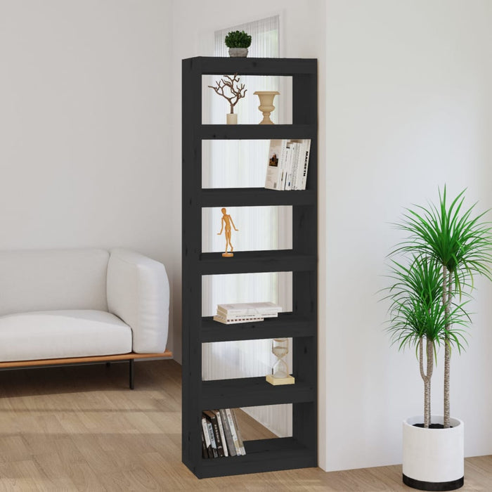 Bookcase/room divider black 60x30x199.5 cm solid pine wood
