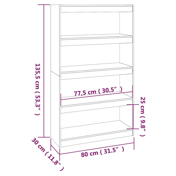 Bookcase room divider gray 80x30x135.5 cm solid pine wood
