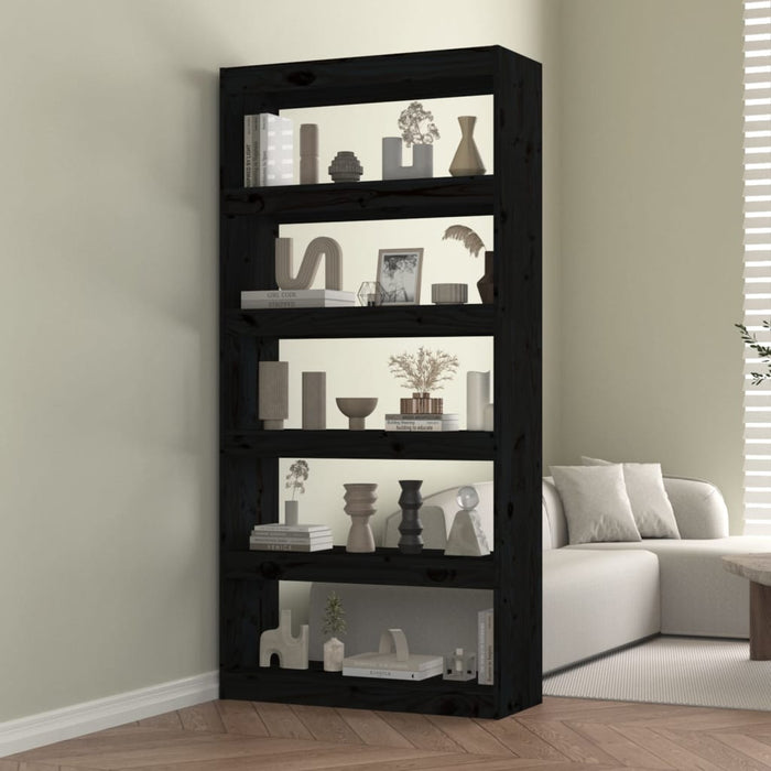 Bookcase/room divider black 80x30x167.4 cm solid pine wood