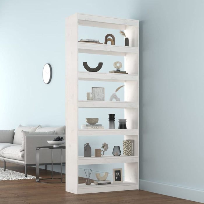 Bookcase/room divider white 80x30x199.5 cm solid pine wood