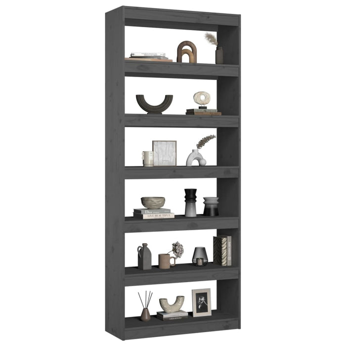 Bookcase/room divider gray 80x30x199.5 cm solid pine wood