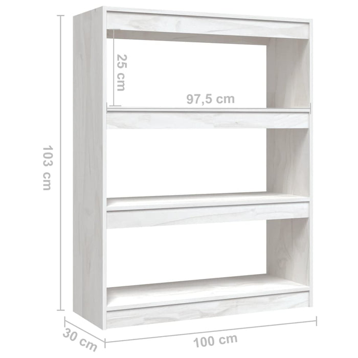 Bookcase/room divider white 100x30x103 cm solid pine wood
