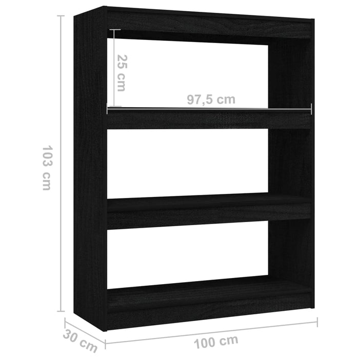 Bookcase/room divider black 100x30x103 cm solid pine wood