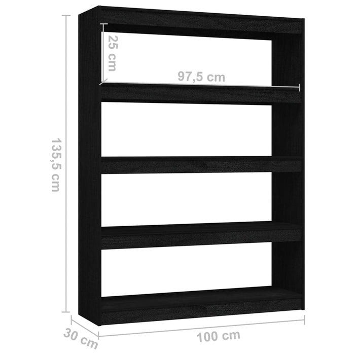 Bookcase/room divider black 100x30x135.5cm solid pine wood