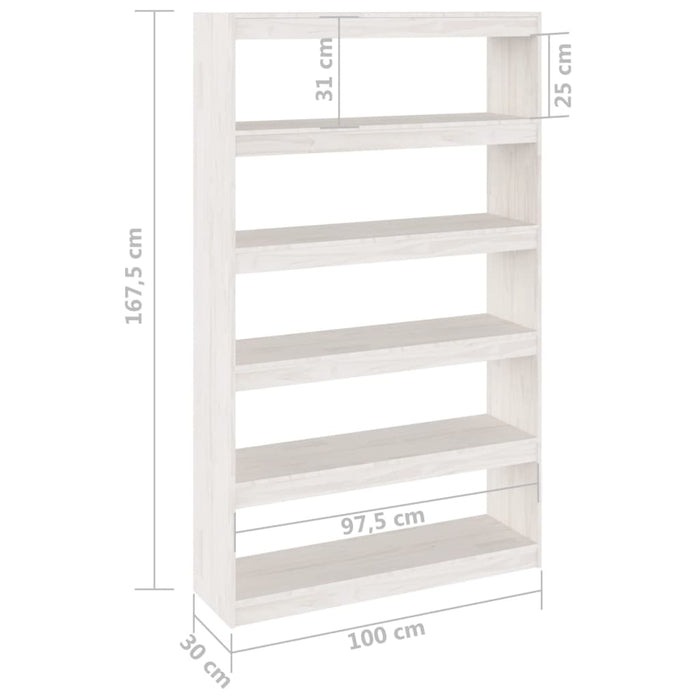 Bookcase/room divider white 100x30x167.5 cm solid pine wood