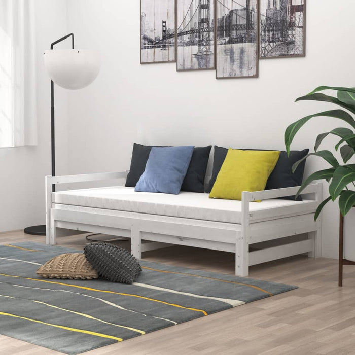 Tagesbett Ausziehbar Weiß Kiefer Massivholz 2x(90x200) cm