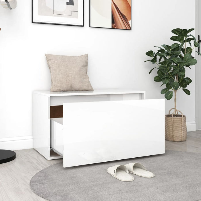 Hall bench 80x40x45 cm high-gloss white wood material
