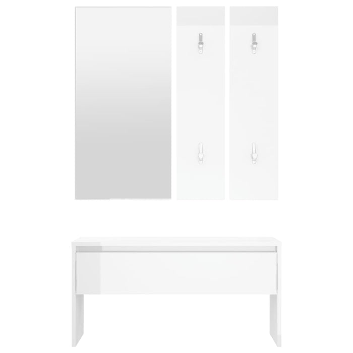 Hallway furniture set in high-gloss white wood material